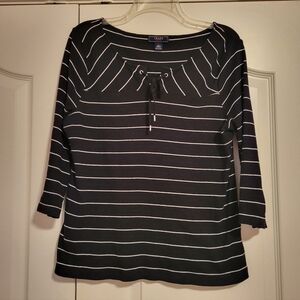 Chaps Navy Blue And White Stiped Top